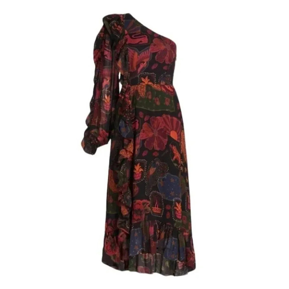 NWT Farm Rio Floral Ruffle Printed One-Shoulder Vacation Tropical Dress Size: XS - Picture 4 of 11